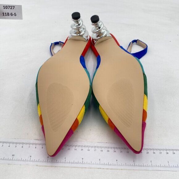 FOWT Bright Rainbow Pointed Toe Kitten Heeled Slingback Pumps Sandals Shoes - Picture 7 of 8